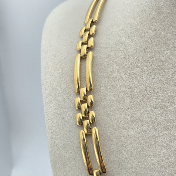 Monet Gold-Tone Ladder Link Choker Necklace 16" - 80s Vintage - Picture 10 of 12